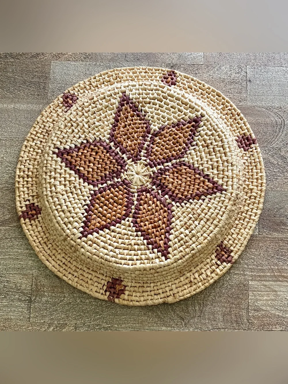 Vintage 1970s Woven Wicker Basket Tray Boho Southwestern Fiber Art Decor